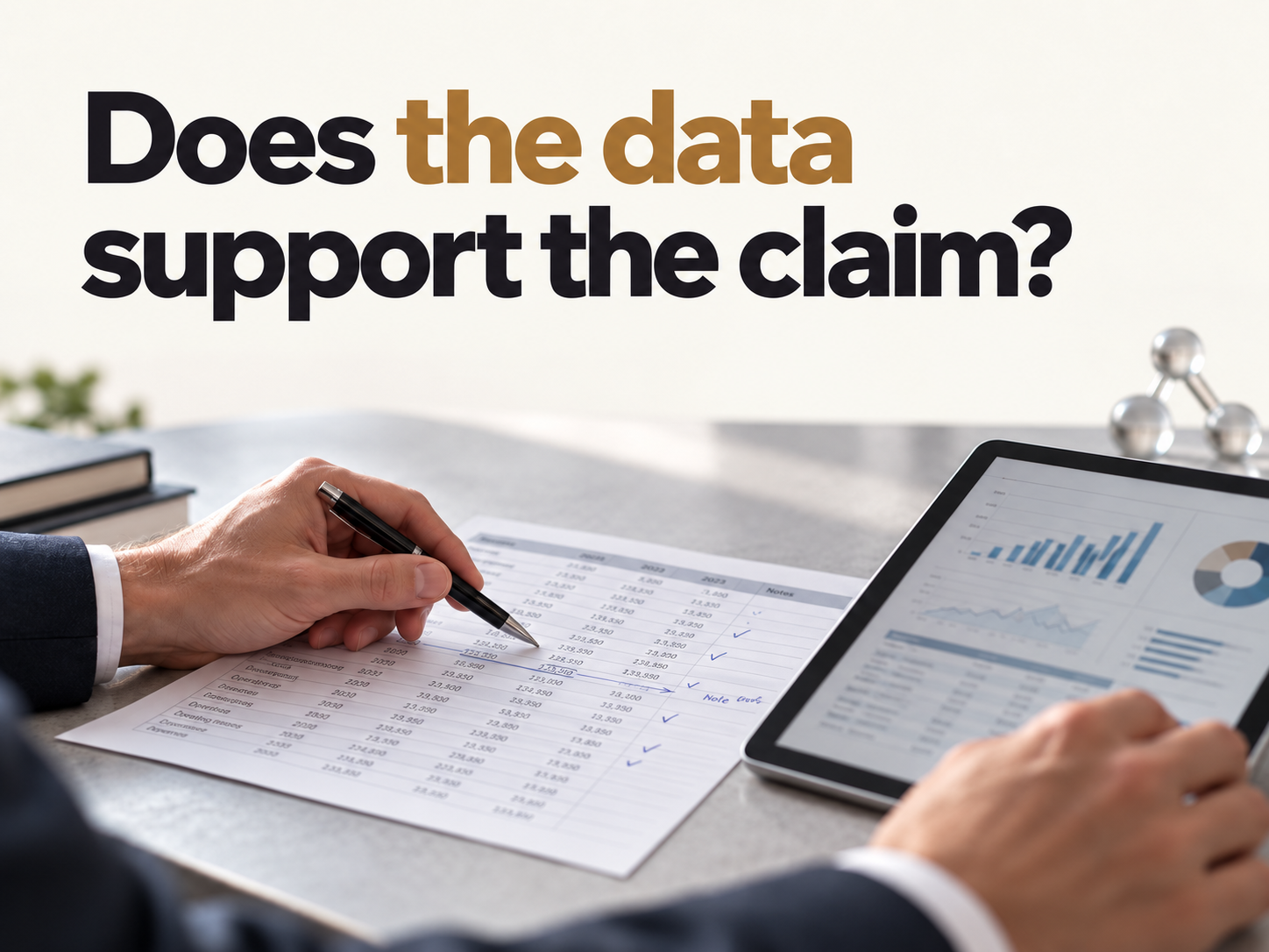 Investment documents being reviewed with the headline: Does the data support the claim?
